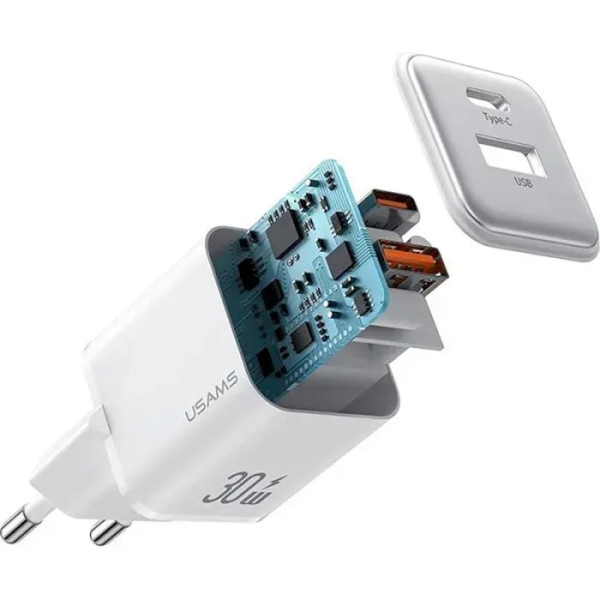 Фото - Мережевий зарядний пристрій Usams US-CC189 PD30W+QC3.0 A+C White (CC189TC02)