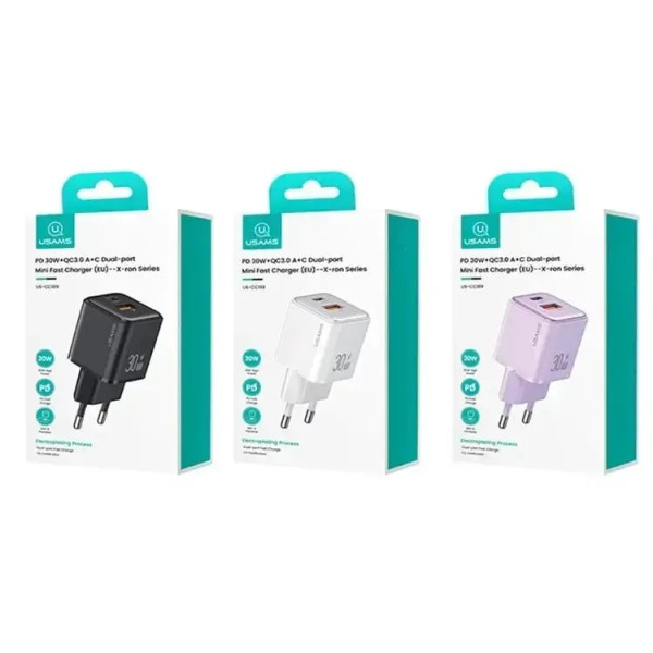 Фото - Мережевий зарядний пристрій Usams US-CC189 PD30W+QC3.0 A+C White (CC189TC02)