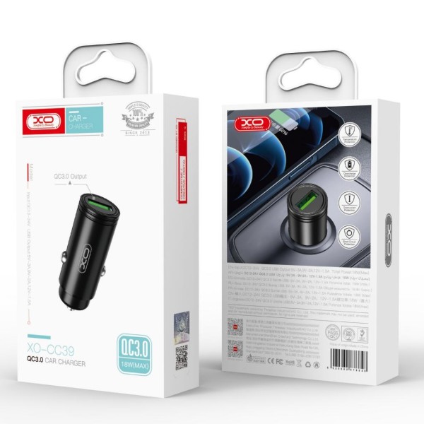 Фото - Автомобильное зарядное устройство XO 1 USB QC 3.0 Black (CC39-BK)