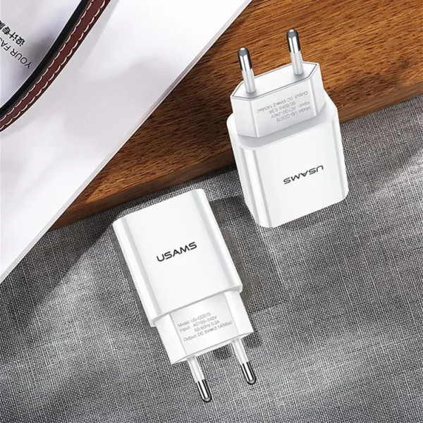 Фото - Мережевий зарядний пристрій Usams US-CC090 T24 2.1A Dual USB 10W Travel Charger White (CC90TC01)
