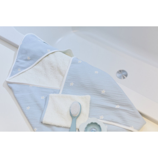 Фото - Рушник-куточок бамбукове дитяче Childhome 80x80 Flower Blue (CCBCMBF)