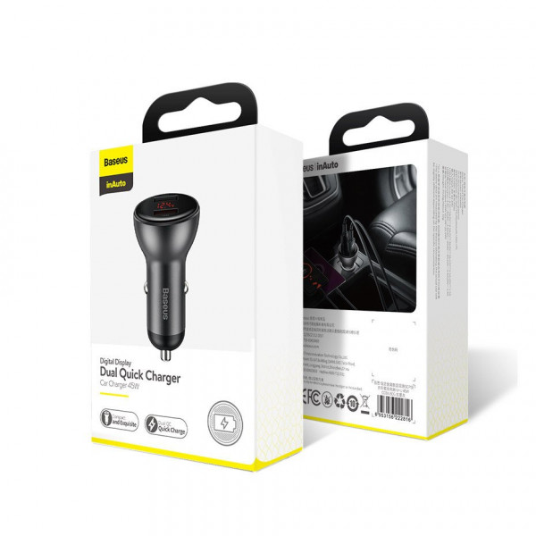Фото - Автомобільний зарядний пристрій Baseus Digital Display Dual SCP QC U+U 45W Gray (CCBX-B0G)