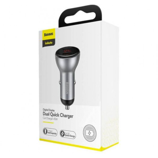 Фото - Автомобільний зарядний пристрій Baseus Digital Display Dual SCP QC U+U 45W Silver (CCBX-B0S)