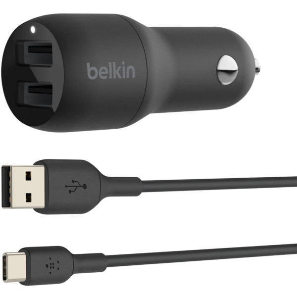 Фото - Автомобільний зарядний пристрій Belkin Car Charger 24W Dual USB-A USB-A - USB-C 1 m Black (CCE001BT1MBK)