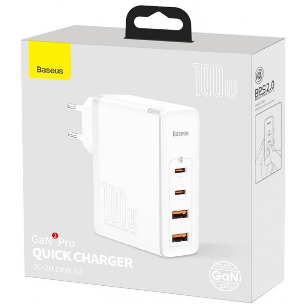 Фото - Мережевий зарядний пристрій Baseus GaN2 Pro Quick Charger 2C+2U 100W EU White (CCGAN2P-L02)