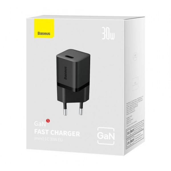 Фото - Мережевий зарядний пристрій Baseus GaN5 FC mini 1C 30W Black (CCGN070401)