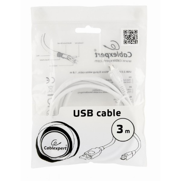 Фото - Кабель Cablexpert Micro USB 2.0 A/Micro B 3m White (CCP-mUSB2-AMBM-W-10)