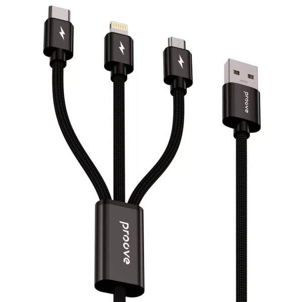 Фото - Кабель Proove Triple Connection 3 in 1 Type-C+Micro USB+Lightning 1.3m Black (CCTC15001501)