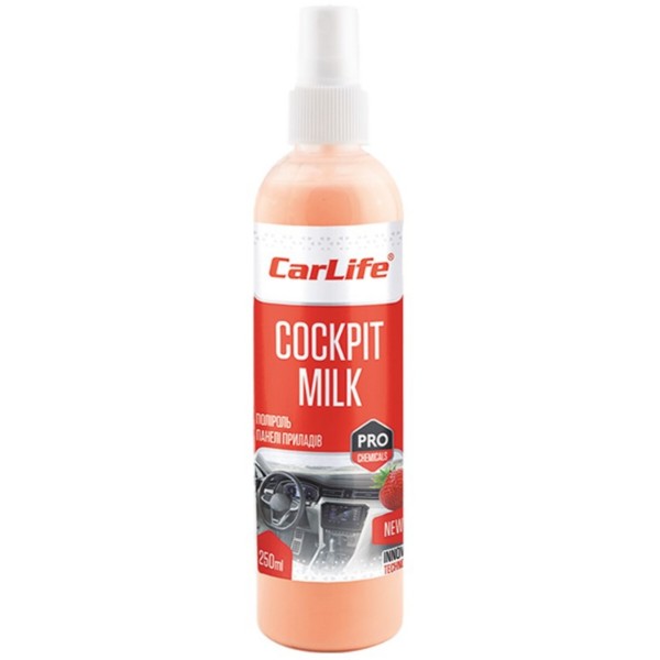 Фото - Полироль для авто CarLife Клубника Cockpit Milk 250 мл (CF038) Фото - Полироль для авто CarLife Клубника Cockpit Milk 250 мл (CF038)