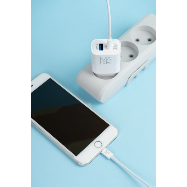 Фото - Сетевое зарядное устройство MAKE 30W GaN PD+QC White (MCW-327PWH)
