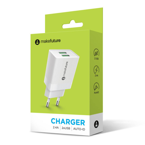 Фото - Мережевий зарядний пристрій MakeFuture 2USB (2.4A) White (MCW-21WH)