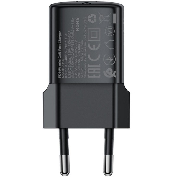Фото - Сетевое зарядное устройство AceFast 1xUSB-C 30W Gan A118 Fast Charger + USB-C cable Black (6974316285175)