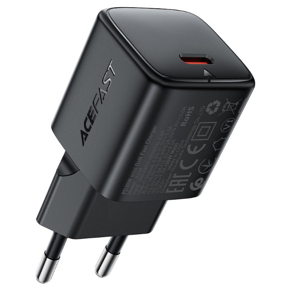 Фото - Сетевое зарядное устройство AceFast 1xUSB-C 30W Gan A118 Fast Charger + USB-C cable Black (6974316285175)