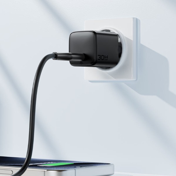 Фото - Сетевое зарядное устройство AceFast 1xUSB-C 30W Gan A118 Fast Charger + USB-C cable Black (6974316285175)