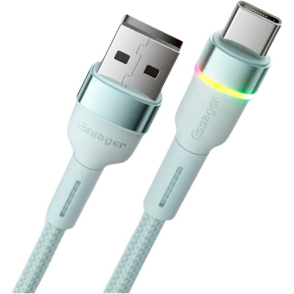 Фото - Кабель Essager Colorful LED USB Cable Fast Charging 3A USB-A to Type C 2m Blue (EXCT-XCDA03)