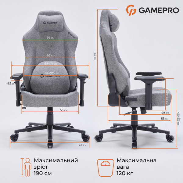 Фото - Крісло для геймерів GamePro FGC750DG Size L Fabric Dark Grey