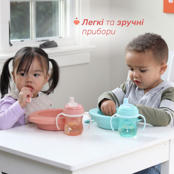 Фото - Набір дитячих столових приборів для малюка Chicco з нержавіючої сталі 18М+ дівчинка (16102.15)