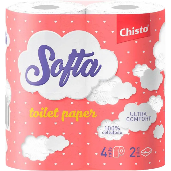 Фото - Туалетний папір Chisto 4 рулони 3 шари персиковий (4820298170102)