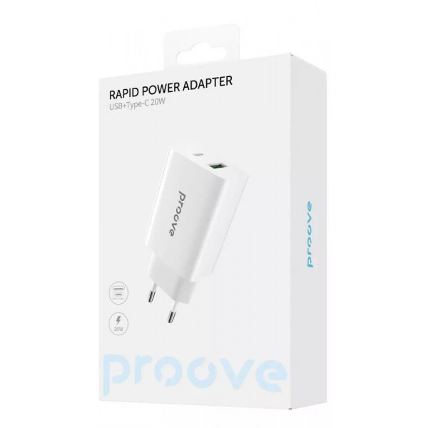 Фото - Сетевое зарядное устройство Proove Rapid 20W Type-C + USB White (349150003)