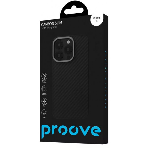 Фото - Чохол для смартфону Proove Carbon Slim with Magnetic Ring iPhone 16 black (PCCSIP160002)