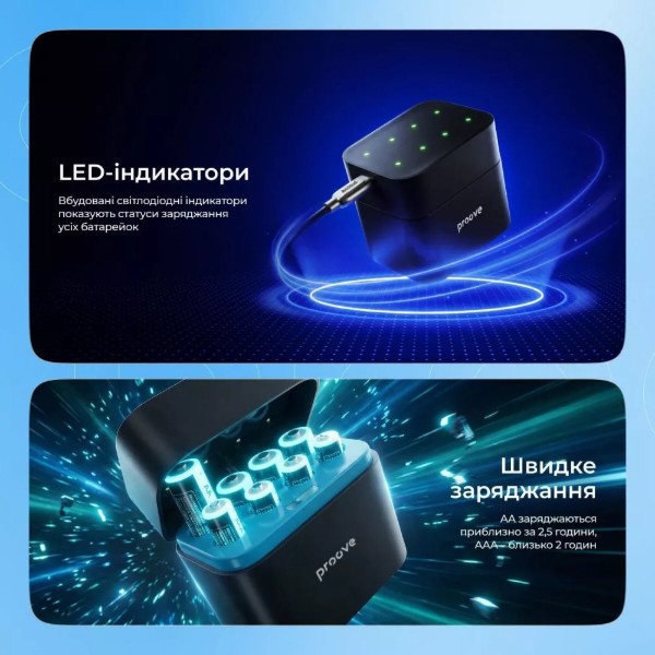 Фото - З/пристрій для акумуляторів AA/AAA Proove Compact Station 8 шт. (4xAAA + 4xAA) Black (RBCS00000001)