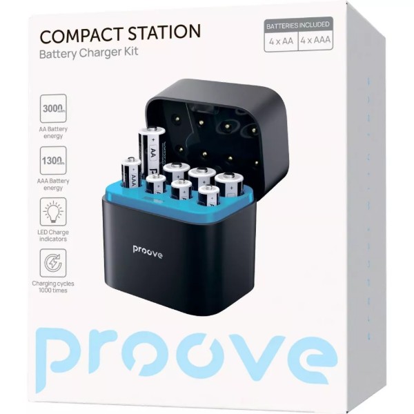 Фото - З/пристрій для акумуляторів AA/AAA Proove Compact Station 8 шт. (4xAAA + 4xAA) Black (RBCS00000001)