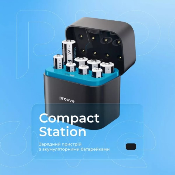 Фото - З/пристрій для акумуляторів AA/AAA Proove Compact Station 8 шт. (4xAAA + 4xAA) Black (RBCS00000001)