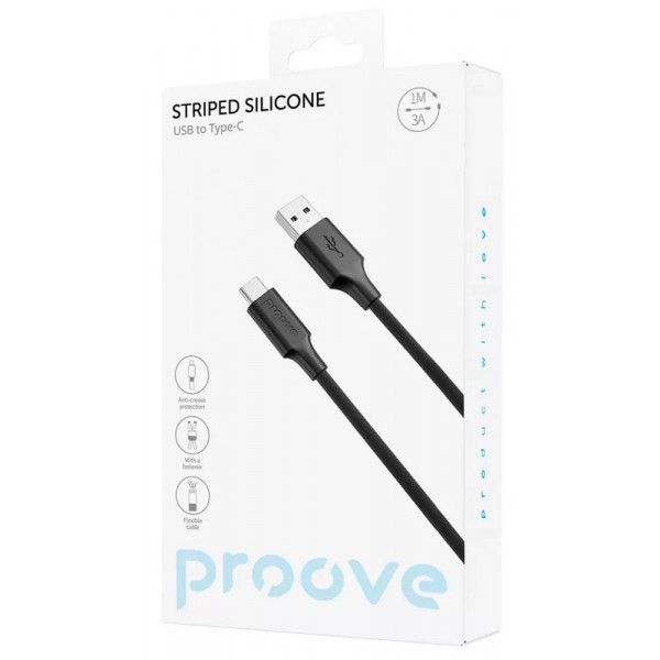 Фото - Кабель синхронізації даних Proove Striped Silicone Type-C 1m Black (CCSS60001201)
