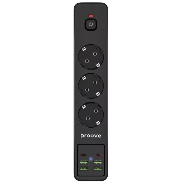 Фото - Сетевой фильтр Proove Power Strip P-03 3 розетки + 4 USB + 2 Type-C 2m Black (396830001)