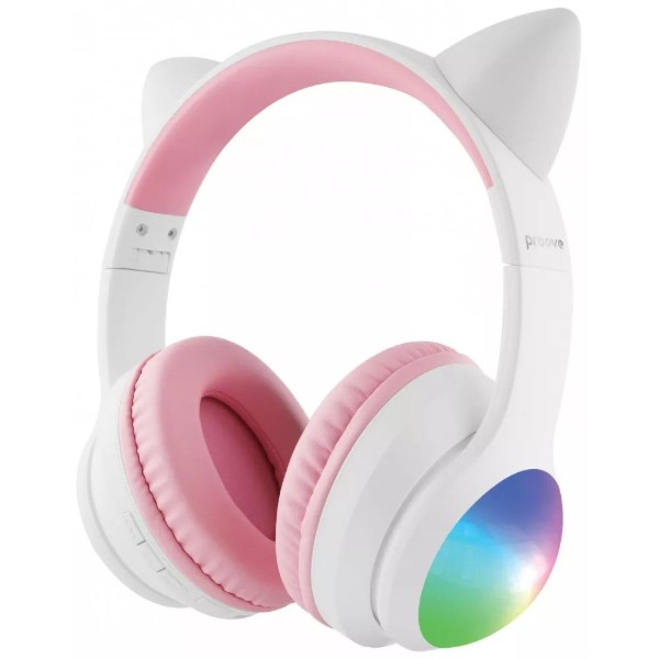 Фото - Навушники накладні бездротові Proove Kids LumiCat (APP) white/pink (HPLC0001AP25)