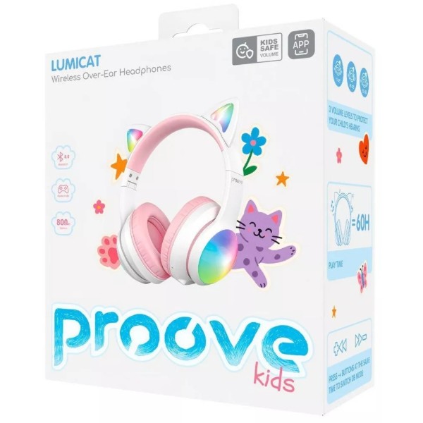 Фото - Навушники накладні бездротові Proove Kids LumiCat (APP) white/pink (HPLC0001AP25)
