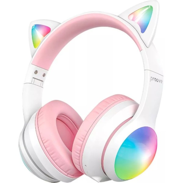 Фото - Навушники накладні бездротові Proove Kids LumiCat (APP) white/pink (HPLC0001AP25)