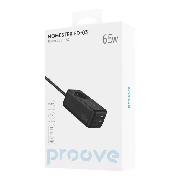 Фото - Мережевий фільтр Proove Power Strip Homester PD-03 1AC 65W 2 Type-C + 2USB Black (479280001)