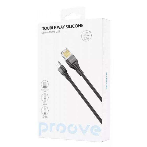 Фото - Кабель синхронизації даних Proove Double Way Silicone Micro USB 2.4A 1m Black (CCDS20001301)