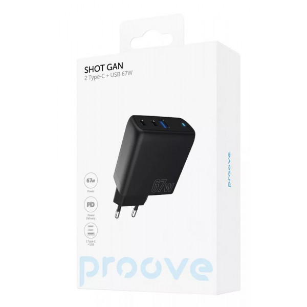 Фото - Мережевий зарядний пристрій Proove Shot GaN 67W (2Type-C + USB) Black
