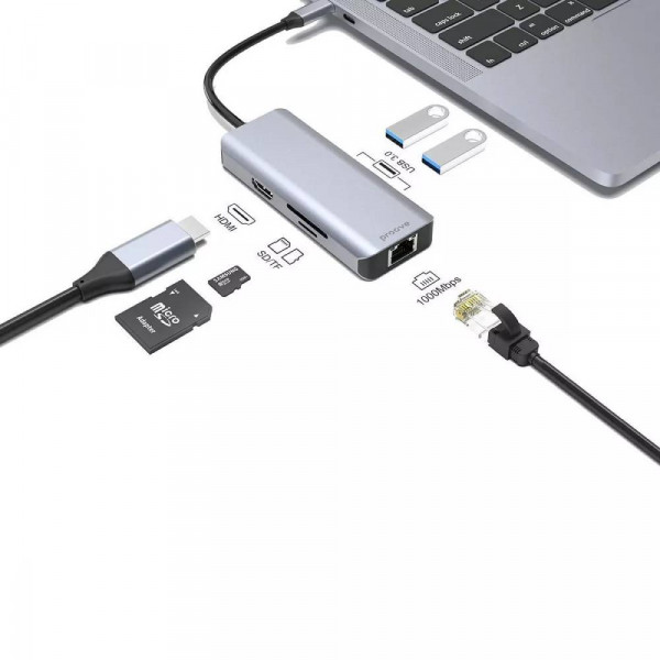 Фото - Хаб USB Proove Iron Link 6 in 1 (2*USB3.0 + SD/TF + RJ45 + HDMI) Silver