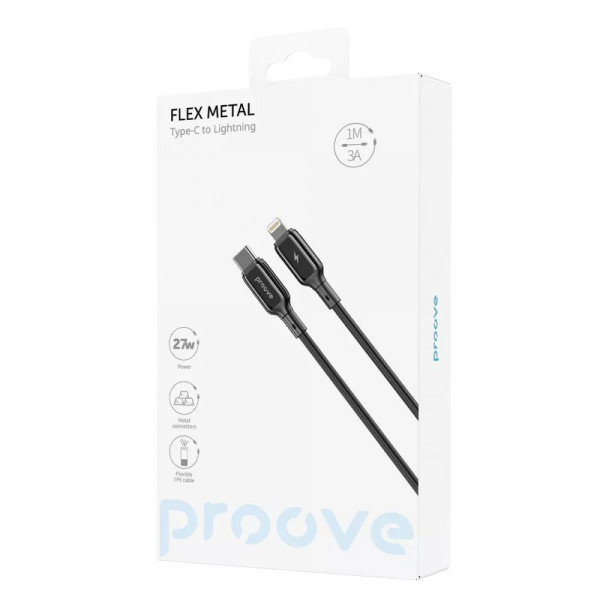 Фото - Кабель синхронізації даних Proove Flex Metal Type-C to Lightning 27W 1m Black