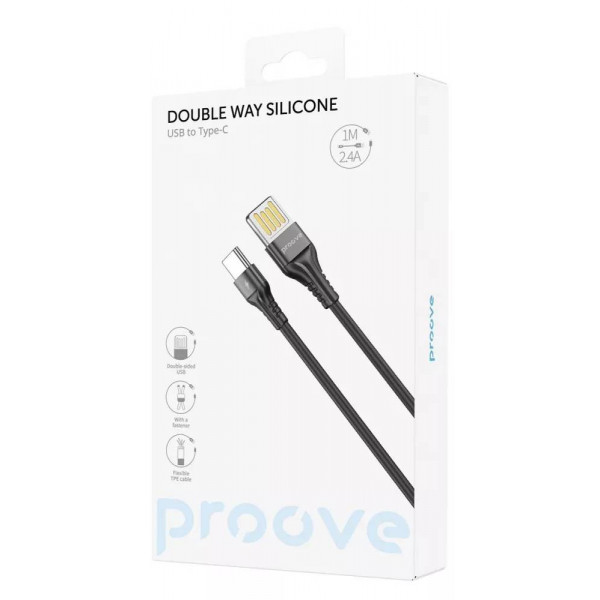 Фото - Кабель синхронизації даних Proove Double Way Silicone Type-C 2.4A 1m Black (CCDS20001201)