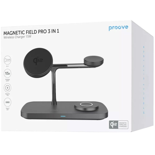 Фото - Бездротовий зарядний пристрій Proove Magnetic Field Pro 3 in 1 Qi2 black (WSMP15002001)