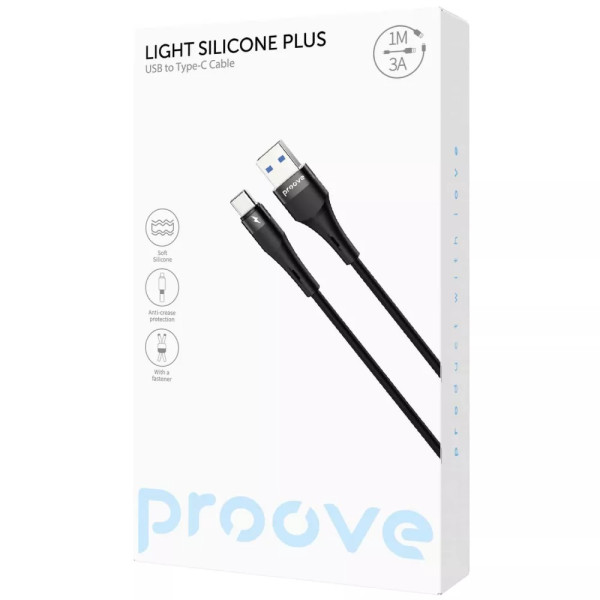 Фото - Кабель синхронізації даних Proove Light Silicone Plus USB to Type-C 3A 1m Black (CCLS15001201)