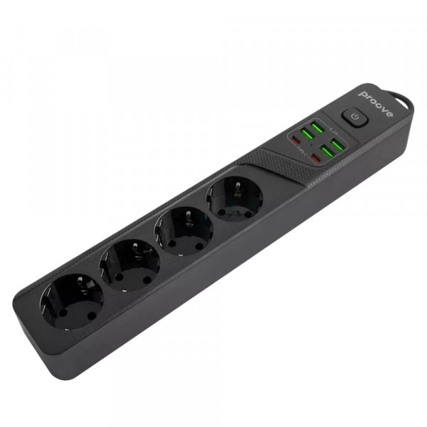 Фото - Мережевий фільтр Proove Power Strip P-04 4 р + 4 USB + 2 Type-C 2м black (PSP442420001)