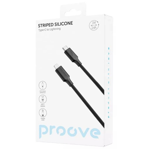Фото - Кабель Proove Striped Silicone Type-C to Lightning 1m Black (CCSS00002101)