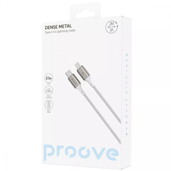 Фото - Кабель синхронізації даних Proove Dense Metal Type-C to Lightning 27W (2m) white (CCDM27002122)