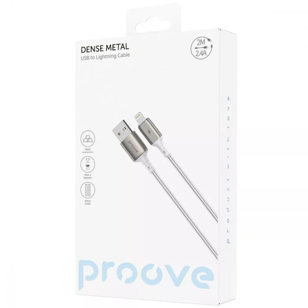 Фото - Кабель синхронізації даних Proove Dense Metal USB to Lightning 2.4A (2m) white (CCDM20001122)