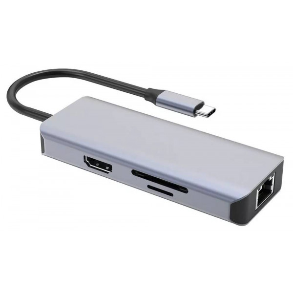Фото - Хаб USB Proove Iron Link 6 in 1 (2*USB3.0 + SD/TF + RJ45 + HDMI) Silver