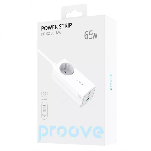 Фото - Мережевий фільтр Proove Power Strip PD-02 65W (2 Type-C + 1USB) White (PSP165210001)