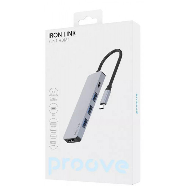 Фото - Хаб USB Proove Iron Link 5 in 1 (3*USB3.0 + Tyce C + HDMI) Silver (HBIL00010604)