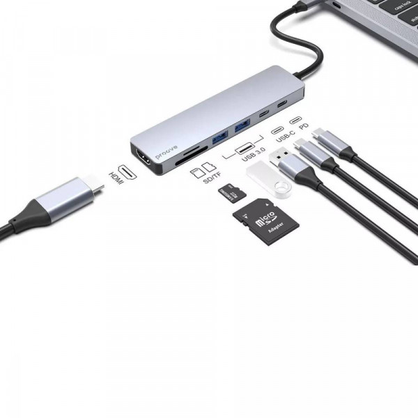 Фото - Хаб USB Proove Iron Link 7 in 1 (2хType-C + 2хUSB3.0 + HDMI + SD/TF) Silver (HBIL00222004)