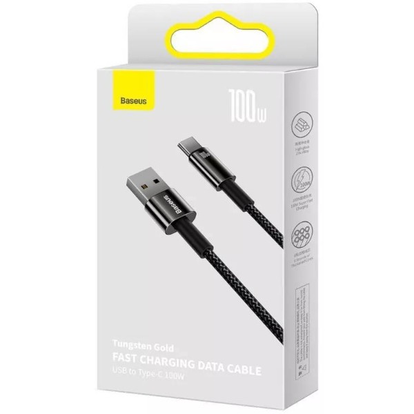 Фото - Кабель Baseus Tungsten Gold Fast Charging USB to Type-C 100W 2m black (CAWJ000101)