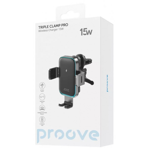 Фото - Автодержатель с беспроводной зарядкой Proove Triple Clamp Pro 15W Metal Gray (479200092)